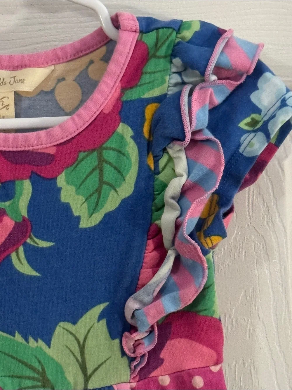 Matilda Jane Baby Girl Bright Blue Floral Ruffle Dress with Pink Accents